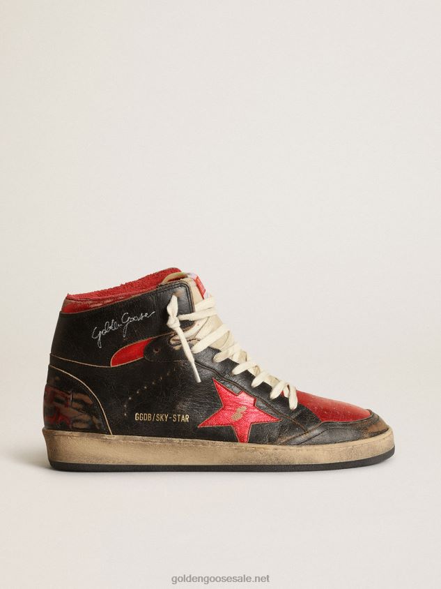 Sky-Star sneakers in glossy black leather with red metallic leather star FN20N539 Men Golden Goose