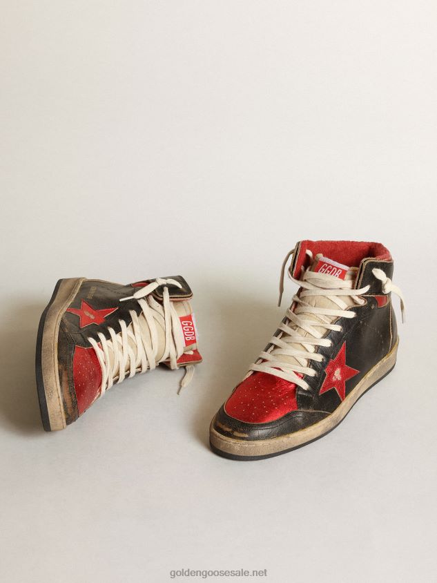 Sky-Star sneakers in glossy black leather with red metallic leather star FN20N539 Men Golden Goose