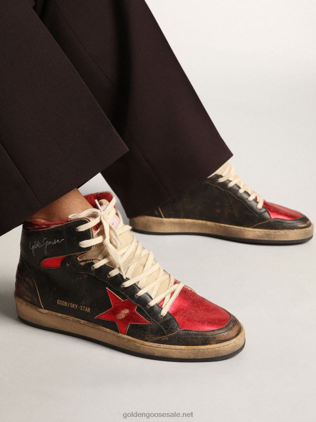 Sky-Star sneakers in glossy black leather with red metallic leather star FN20N539 Men Golden Goose