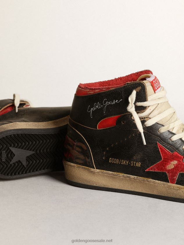 Sky-Star sneakers in glossy black leather with red metallic leather star FN20N539 Men Golden Goose
