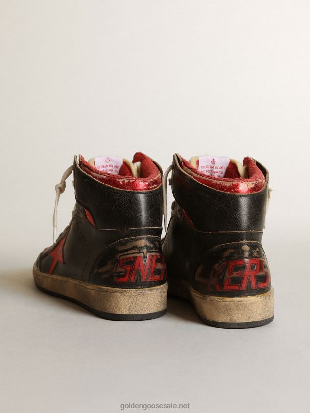 Sky-Star sneakers in glossy black leather with red metallic leather star FN20N539 Men Golden Goose