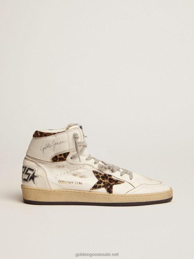 Sky-Star sneakers with signature on the ankle and leopard-print pony skin inserts FN20N593 Men Golden Goose