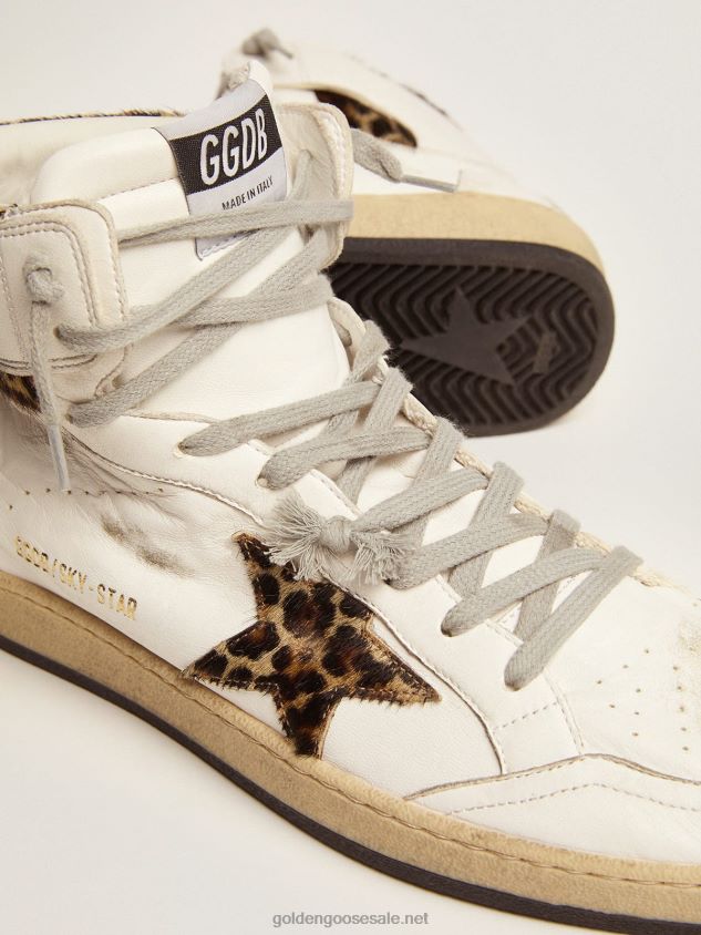 Sky-Star sneakers with signature on the ankle and leopard-print pony skin inserts FN20N593 Men Golden Goose