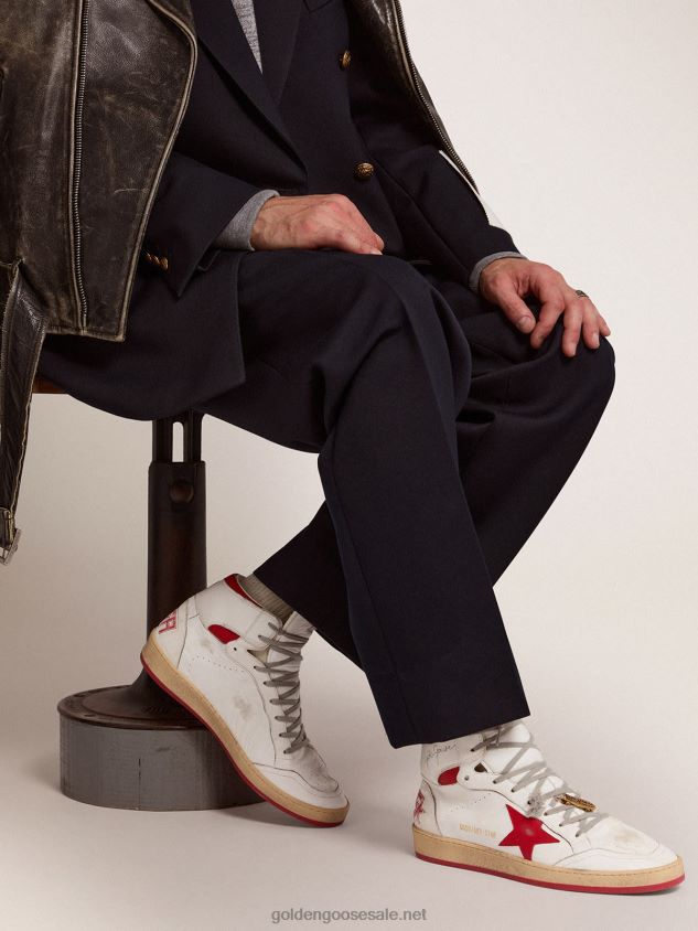Sky-Star sneakers with signature on the ankle and red leather inserts FN20N504 Men Golden Goose