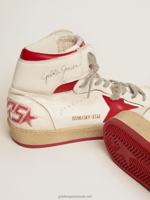 Sky-Star sneakers with signature on the ankle and red leather inserts FN20N504 Men Golden Goose