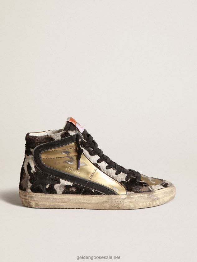 Slide LAB in zebra-print pony skin with gold inserts FN20N666 Men Golden Goose