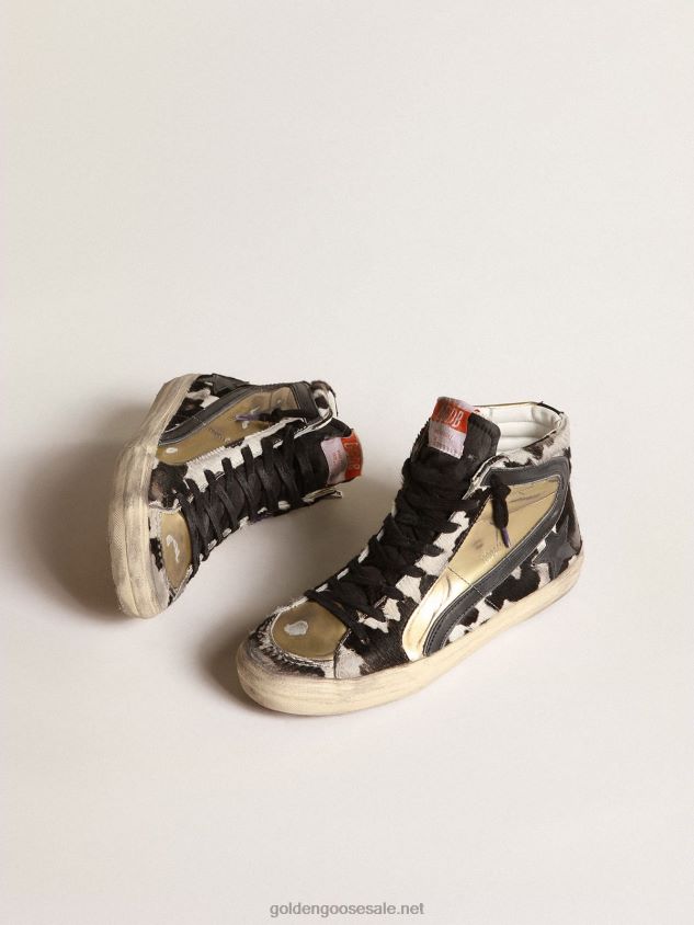 Slide LAB in zebra-print pony skin with gold inserts FN20N666 Men Golden Goose