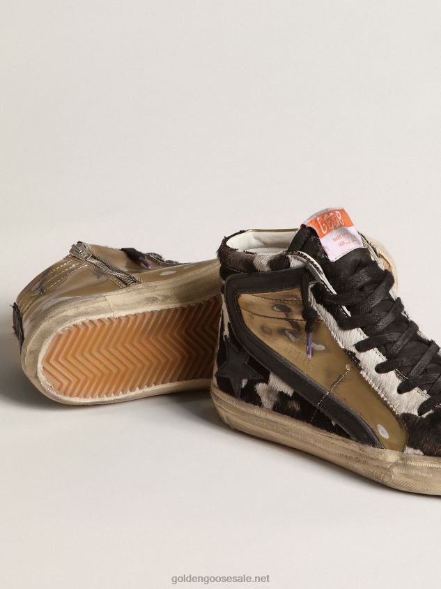 Slide LAB in zebra-print pony skin with gold inserts FN20N666 Men Golden Goose