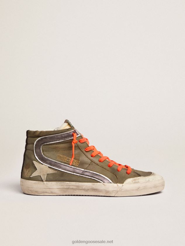 Slide Penstar in army green canvas with an ice-colored star FN20N662 Men Golden Goose