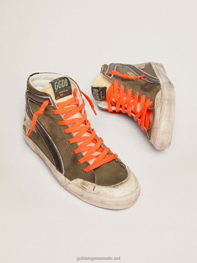 Slide Penstar in army green canvas with an ice-colored star FN20N662 Men Golden Goose