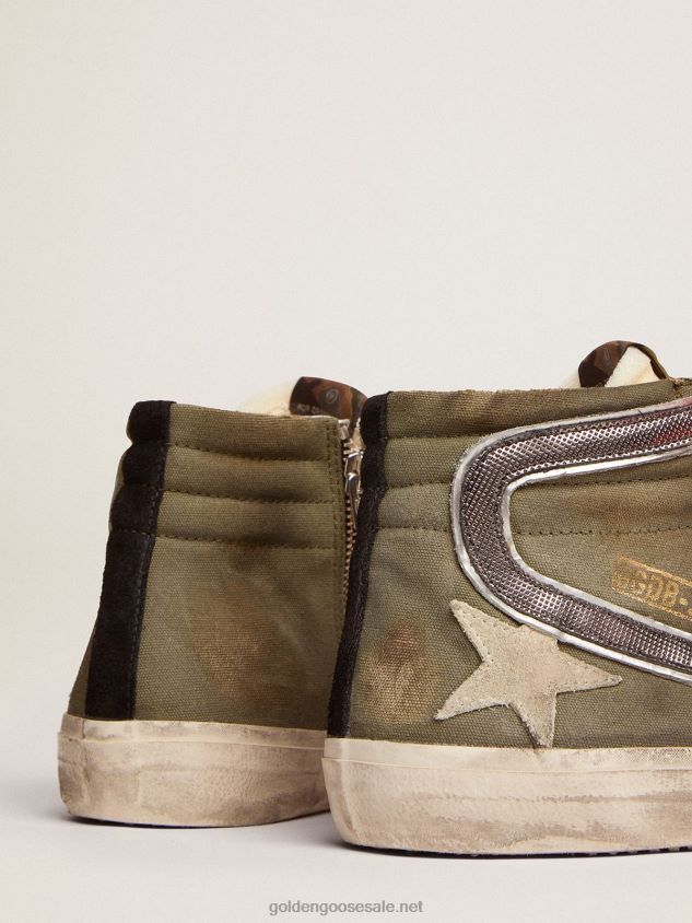 Slide Penstar in army green canvas with an ice-colored star FN20N662 Men Golden Goose
