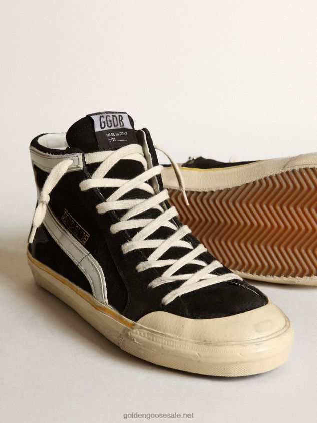 Slide Penstar sneakers in black suede with black leather star and white leather flash FN20N577 Men Golden Goose