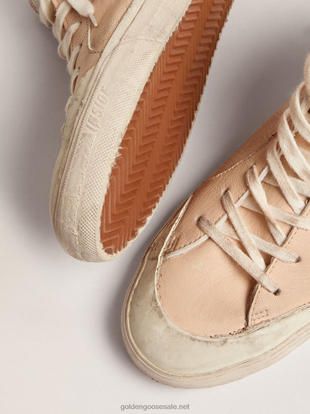 Slide Penstar sneakers in pale salmon-colored nappa leather with black leather star FN20N555 Men Golden Goose