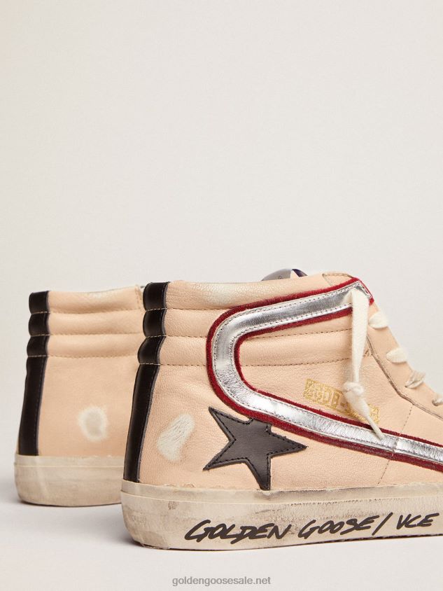 Slide Penstar sneakers in pale salmon-colored nappa leather with black leather star FN20N555 Men Golden Goose