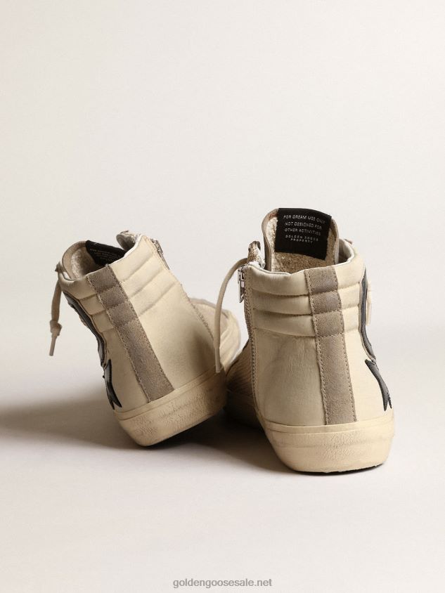 Slide in beige mesh and nylon with blue leather star and flash FN20N645 Men Golden Goose