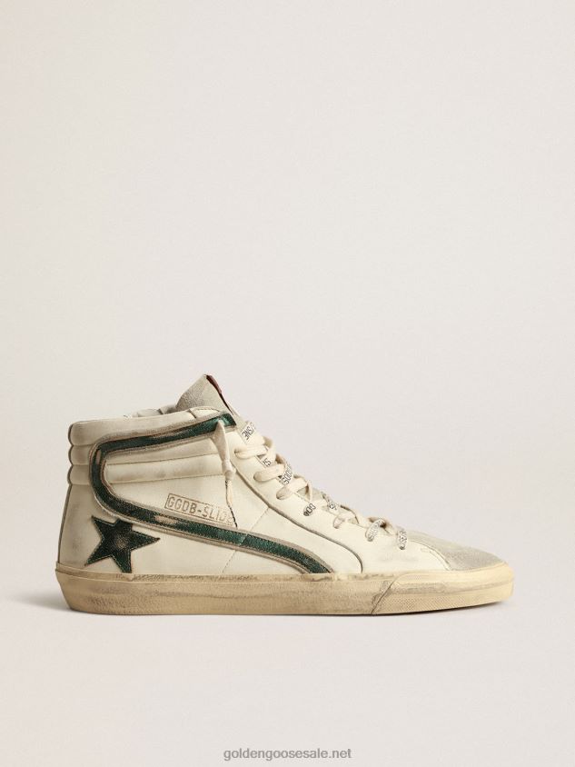 Slide in beige nappa with green laminated leather star and flash FN20N620 Men Golden Goose
