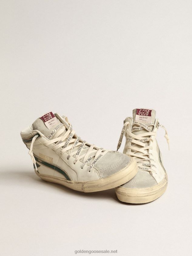Slide in beige nappa with green laminated leather star and flash FN20N620 Men Golden Goose