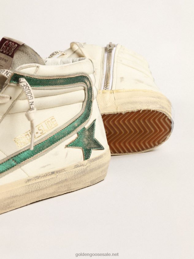 Slide in beige nappa with green laminated leather star and flash FN20N620 Men Golden Goose