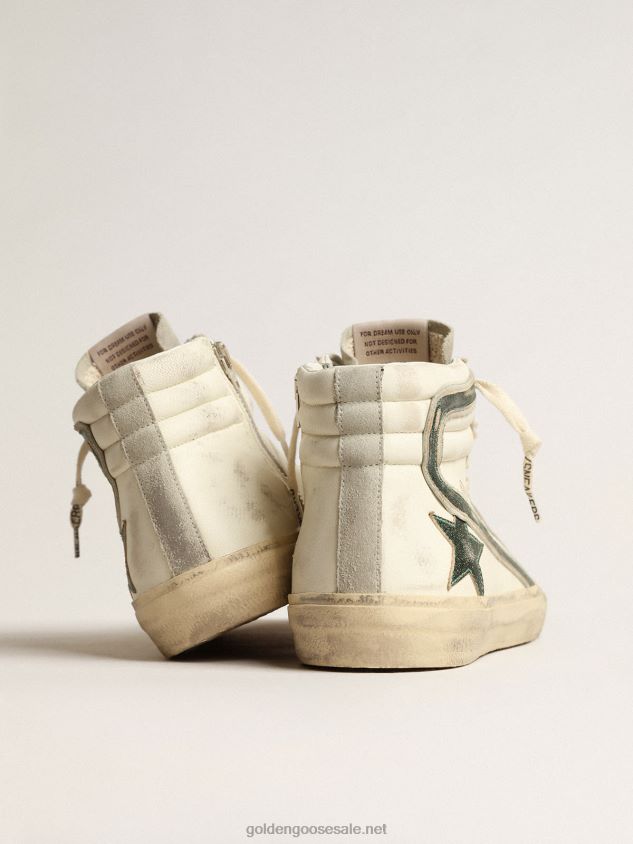 Slide in beige nappa with green laminated leather star and flash FN20N620 Men Golden Goose