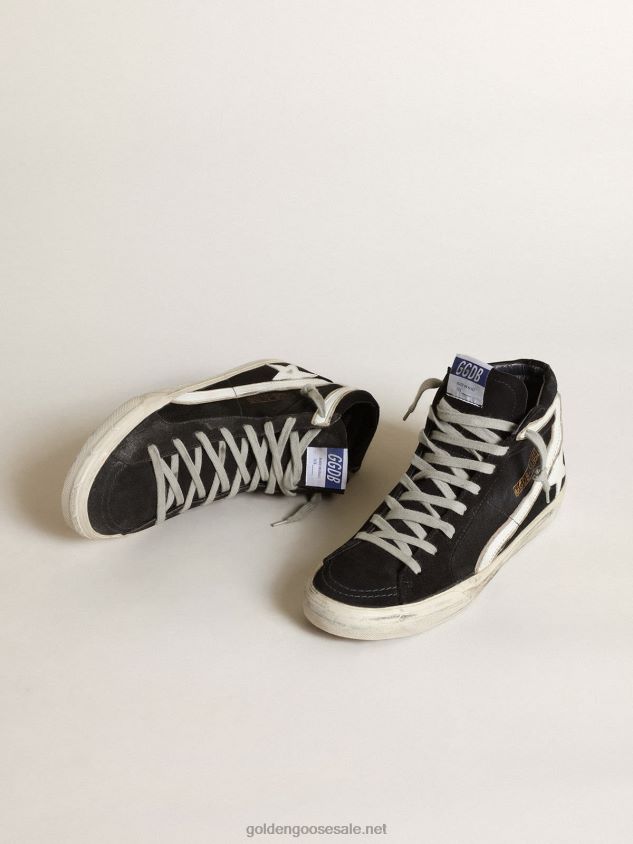 Slide in navy-blue denim with white leather star and flash FN20N554 Men Golden Goose