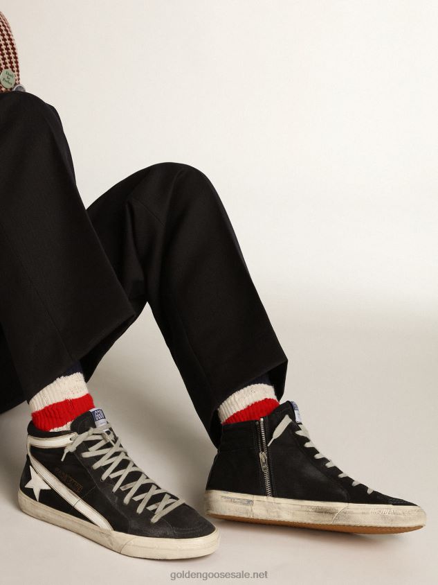 Slide in navy-blue denim with white leather star and flash FN20N554 Men Golden Goose
