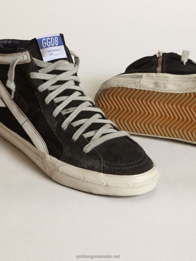 Slide in navy-blue denim with white leather star and flash FN20N554 Men Golden Goose