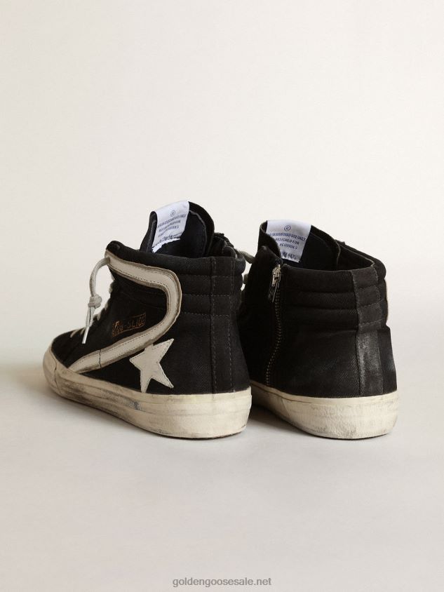 Slide in navy-blue denim with white leather star and flash FN20N554 Men Golden Goose