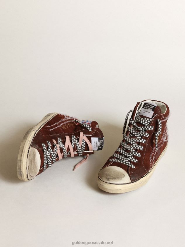 Slide sneakers in chocolate-colored suede with white stitching on the star and flash FN20N677 Men Golden Goose