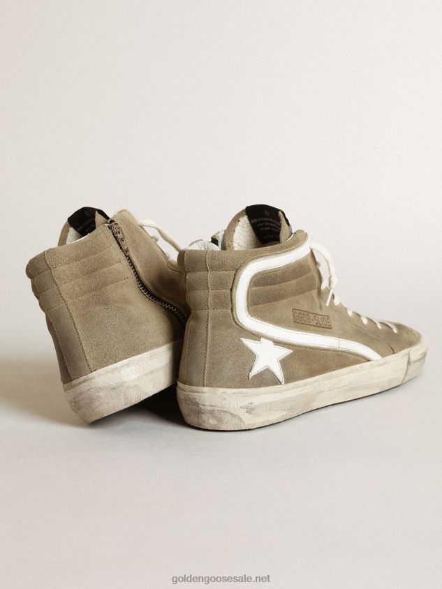 Slide sneakers in military-green suede with white leather star and flash FN20N534 Men Golden Goose