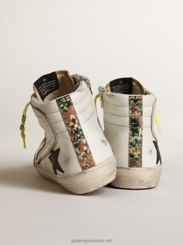 Slide sneakers in suede and leather with camouflage vertical strip FN20N600 Men Golden Goose