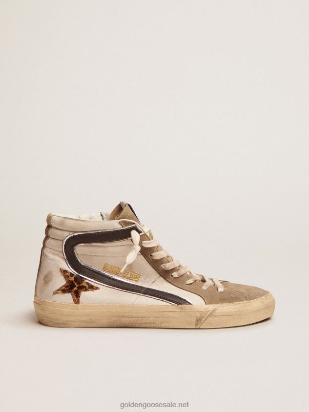 Slide sneakers with leopard-print pony skin star and black leather flash FN20N524 Men Golden Goose