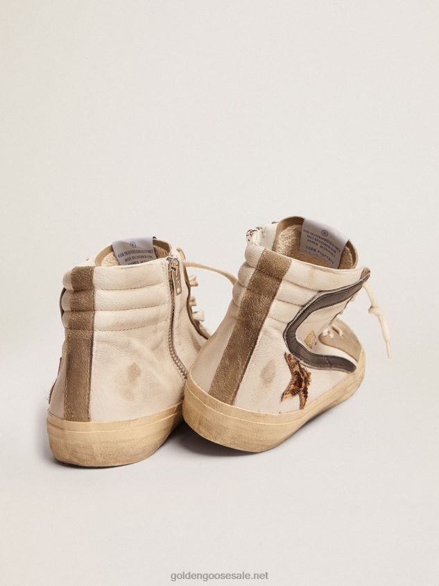 Slide sneakers with leopard-print pony skin star and black leather flash FN20N524 Men Golden Goose