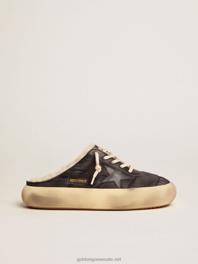 Space-Star Sabot shoes in quilted black nylon with shearling lining FN20N613 Men Golden Goose