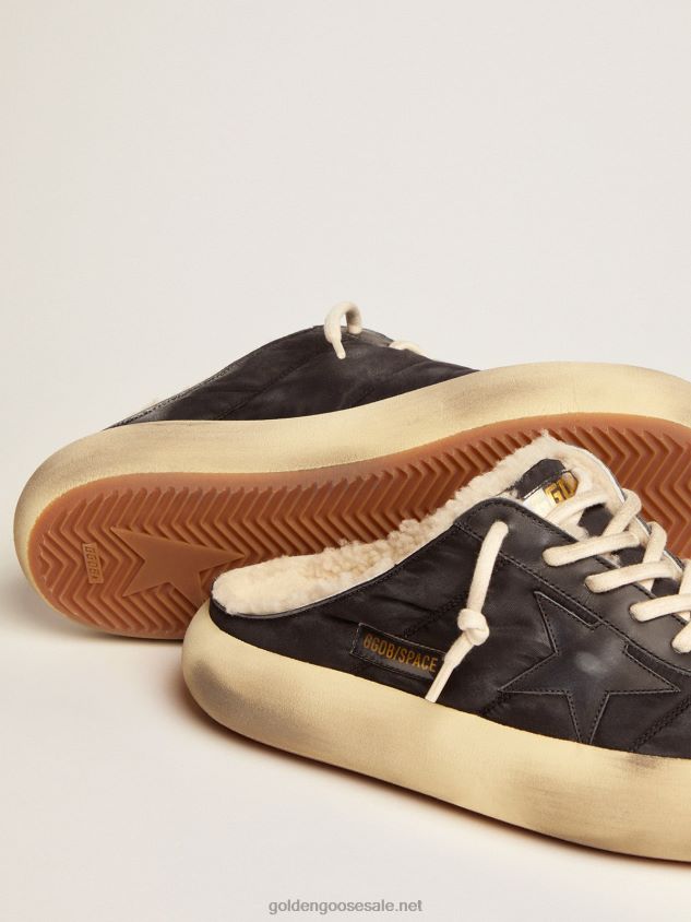 Space-Star Sabot shoes in quilted black nylon with shearling lining FN20N613 Men Golden Goose