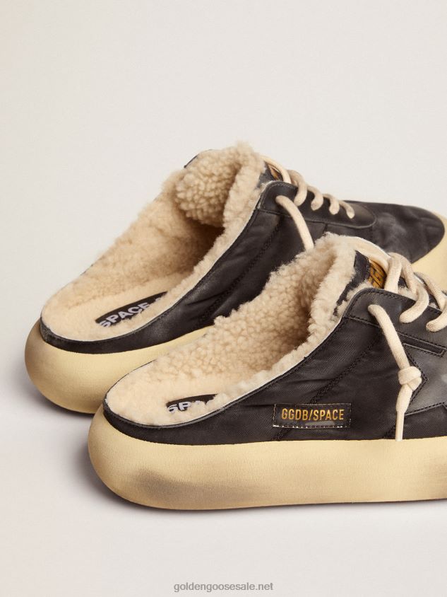 Space-Star Sabot shoes in quilted black nylon with shearling lining FN20N613 Men Golden Goose