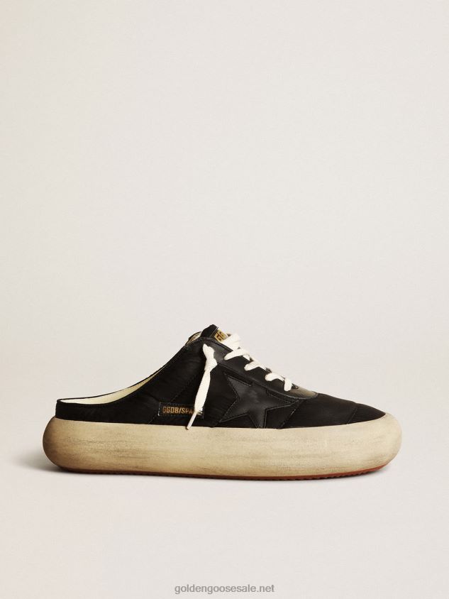 Space-Star Sabots in black nylon with black leather star FN20N608 Men Golden Goose