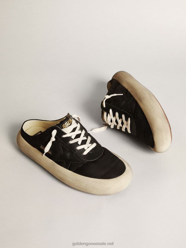 Space-Star Sabots in black nylon with black leather star FN20N608 Men Golden Goose
