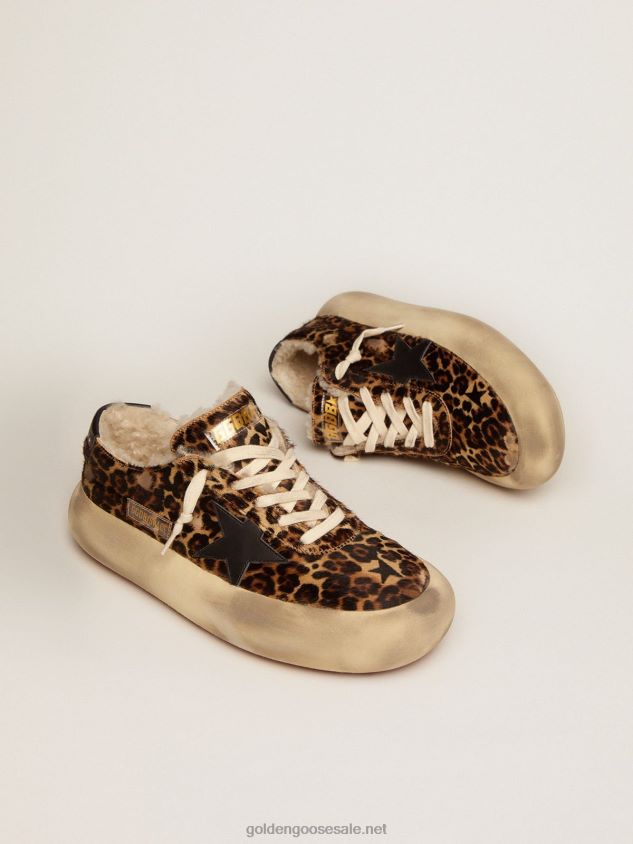 Space-Star shoes in animal-print pony skin with shearling lining FN20N584 Men Golden Goose