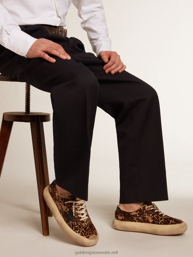 Space-Star shoes in animal-print pony skin with shearling lining FN20N584 Men Golden Goose