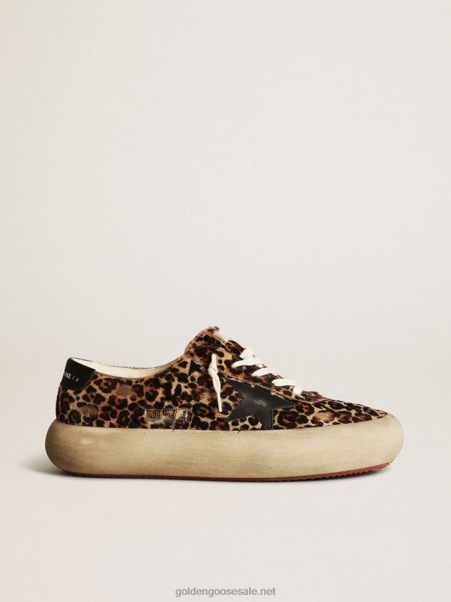 Space-Star shoes in leopard-print pony skin with black leather star and heel tab FN20N632 Men Golden Goose