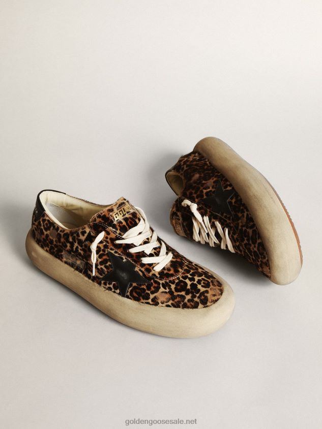 Space-Star shoes in leopard-print pony skin with black leather star and heel tab FN20N632 Men Golden Goose