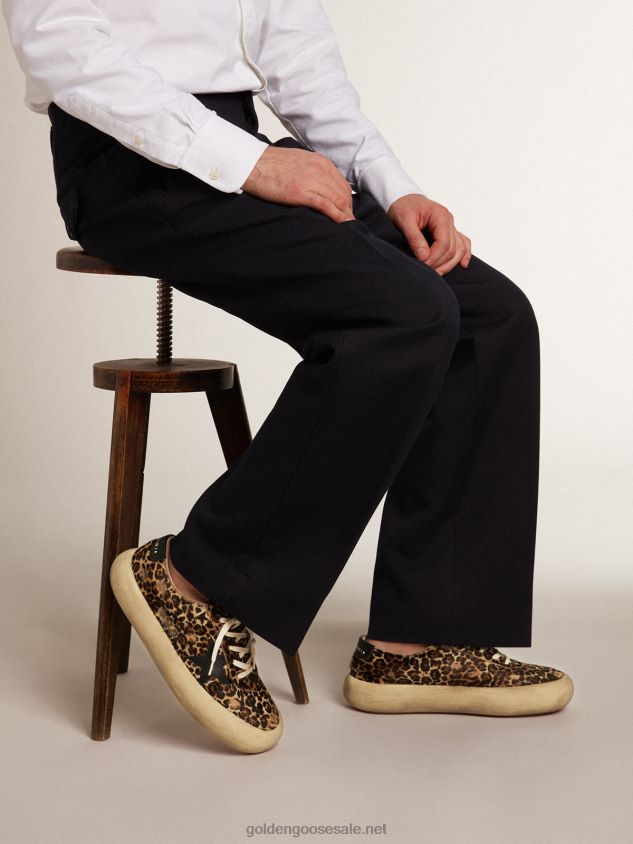 Space-Star shoes in leopard-print pony skin with black leather star and heel tab FN20N632 Men Golden Goose