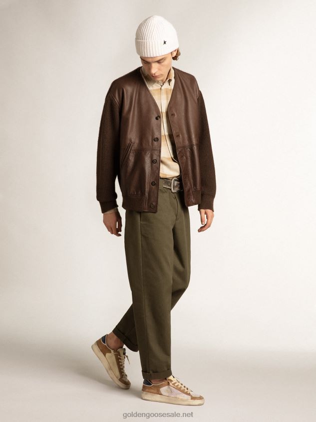 Stardan in beige nylon and mesh with tobacco suede inserts FN20N604 Men Golden Goose