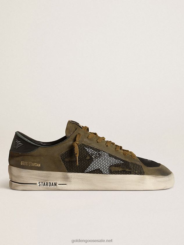 Stardan sneakers in military-green nubuck and black mesh with white leather star FN20N650 Men Golden Goose