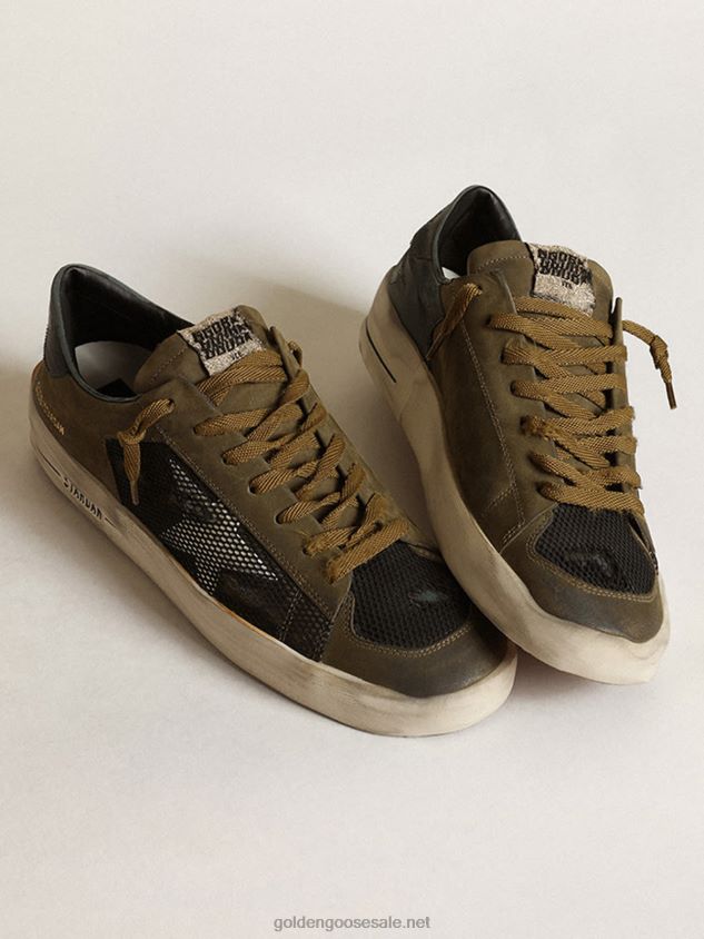 Stardan sneakers in military-green nubuck and black mesh with white leather star FN20N650 Men Golden Goose