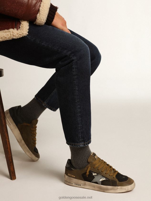 Stardan sneakers in military-green nubuck and black mesh with white leather star FN20N650 Men Golden Goose