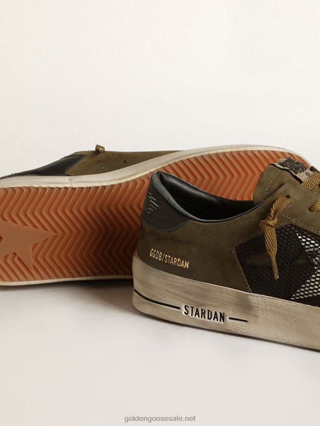 Stardan sneakers in military-green nubuck and black mesh with white leather star FN20N650 Men Golden Goose