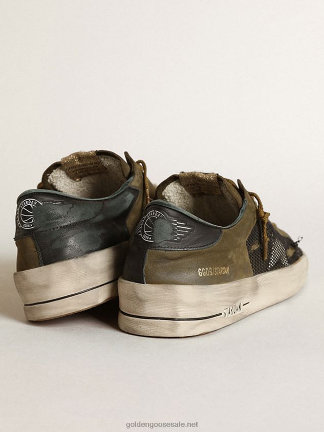 Stardan sneakers in military-green nubuck and black mesh with white leather star FN20N650 Men Golden Goose