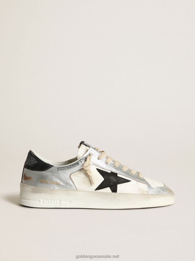 Stardan sneakers in silver metallic leather with white nappa leather inserts and black leather star FN20N588 Men Golden Goose