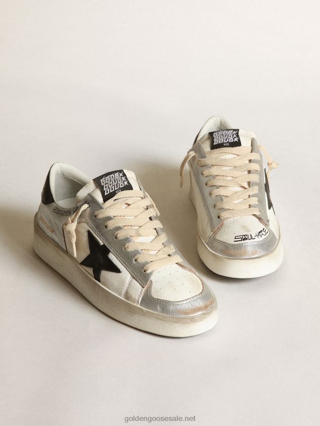Stardan sneakers in silver metallic leather with white nappa leather inserts and black leather star FN20N588 Men Golden Goose